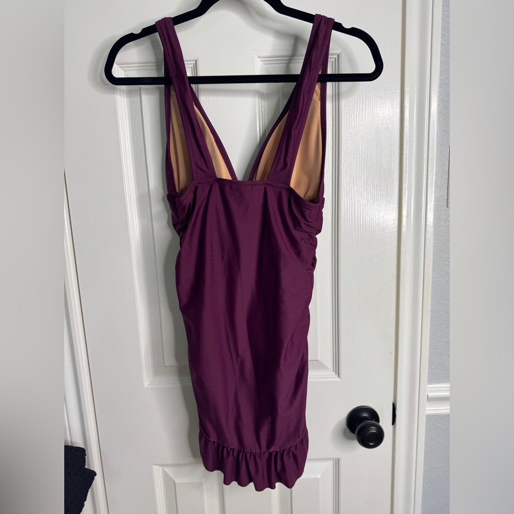 NWOT JCrew Ruched V neck swimsuit / Swim Dress / One piece Burgandy Size 8 - Picture 6 of 10